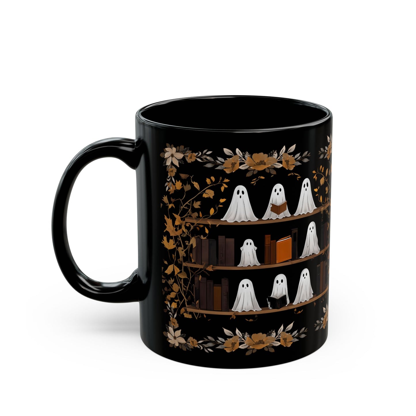 Cute Ghost Mug, Spooky Coffee Cup, Autumn Decor, Ghost Lovers Gift, 11oz 15oz Black Mug