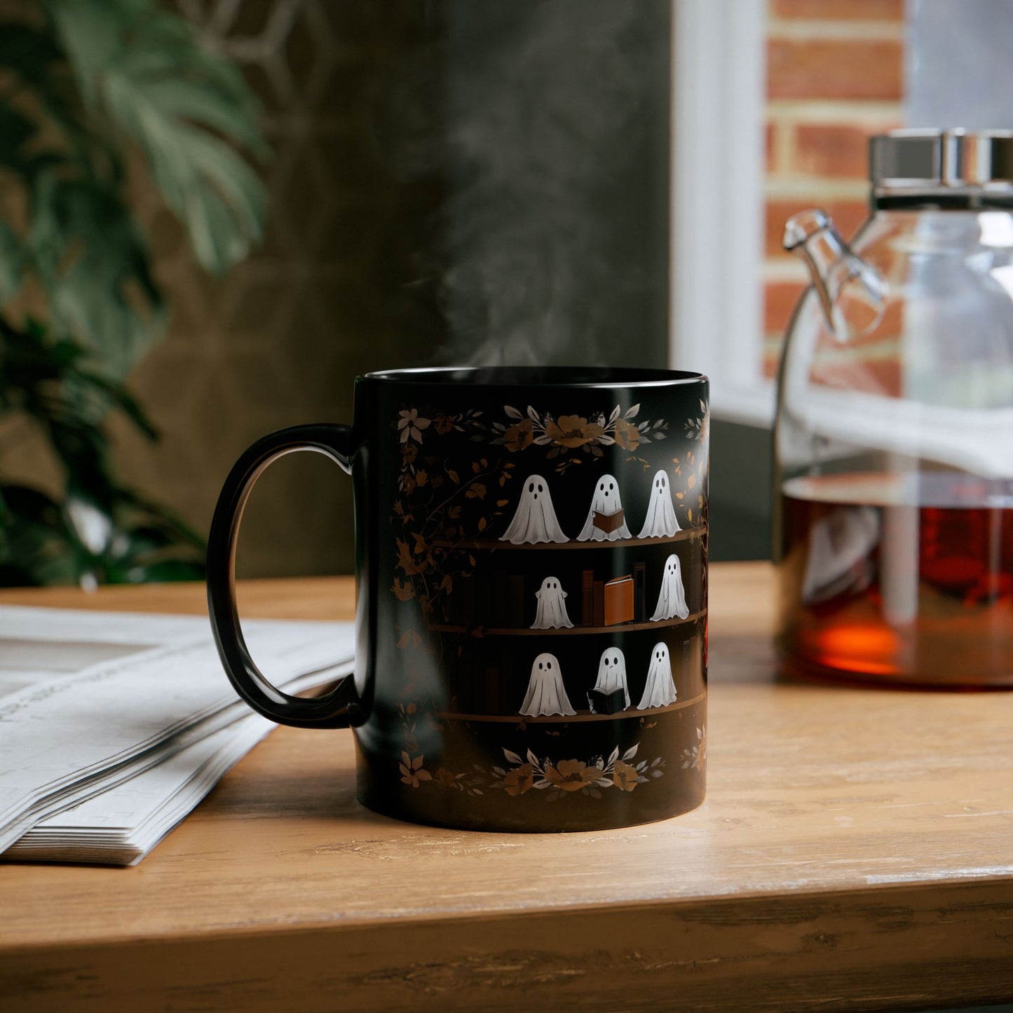 Cute Ghost Mug, Spooky Coffee Cup, Autumn Decor, Ghost Lovers Gift, 11oz 15oz Black Mug