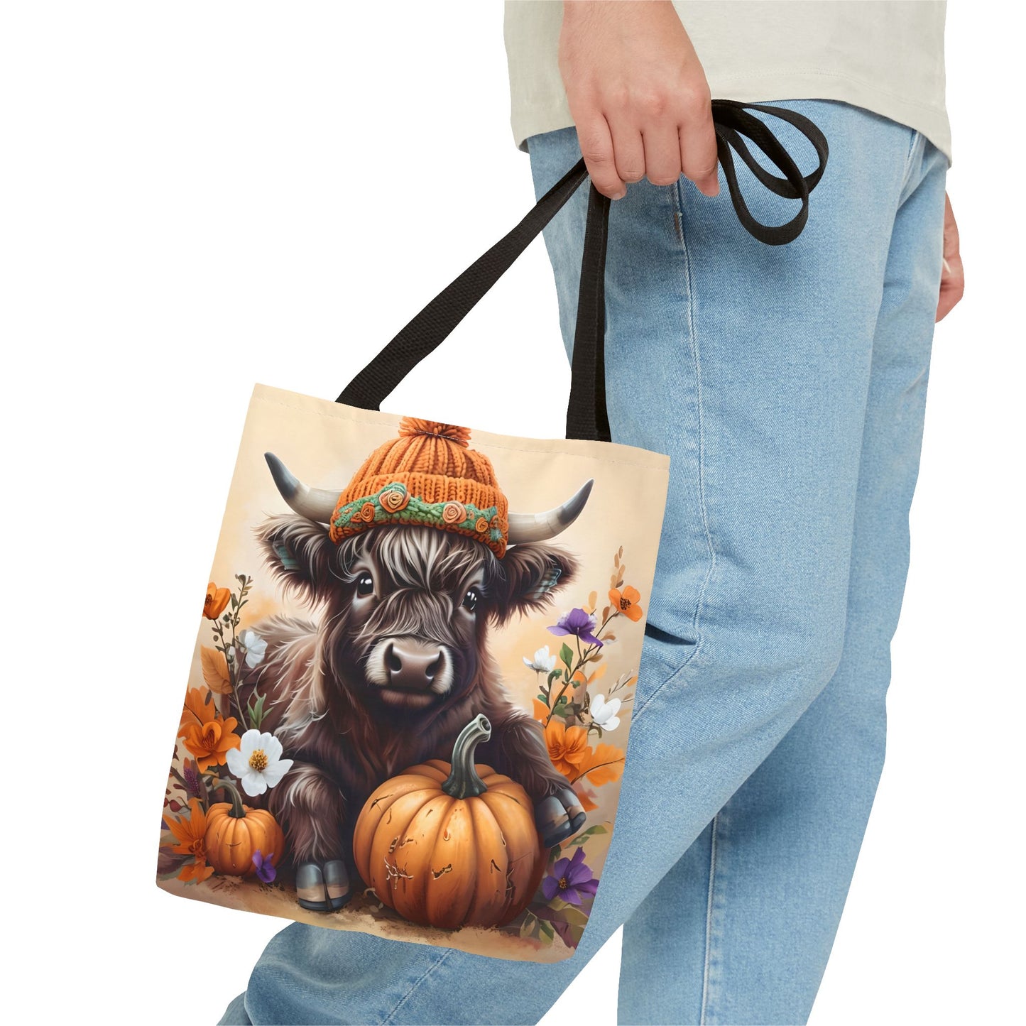 Autumn Cow Tote Bag, Fall Harvest Bag, Pumpkin Lover's Gift, Farmhouse Decor Accessories, Seasonal Shopping Tote, AOP Tote Bag
