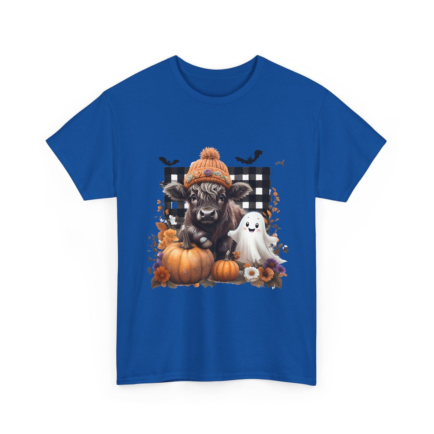 Halloween Cow and Ghost Tee, Fall Fashion, Pumpkin Shirt, Cozy Halloween Apparel, Gifts for Cow Lovers, Cute Tee