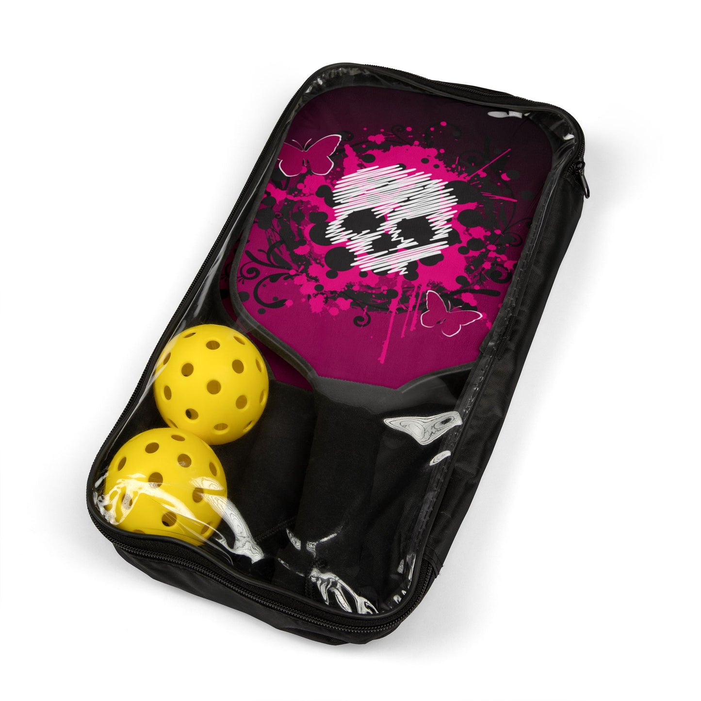 Pickleball Paddle Set - Skull and Butterflies Design
