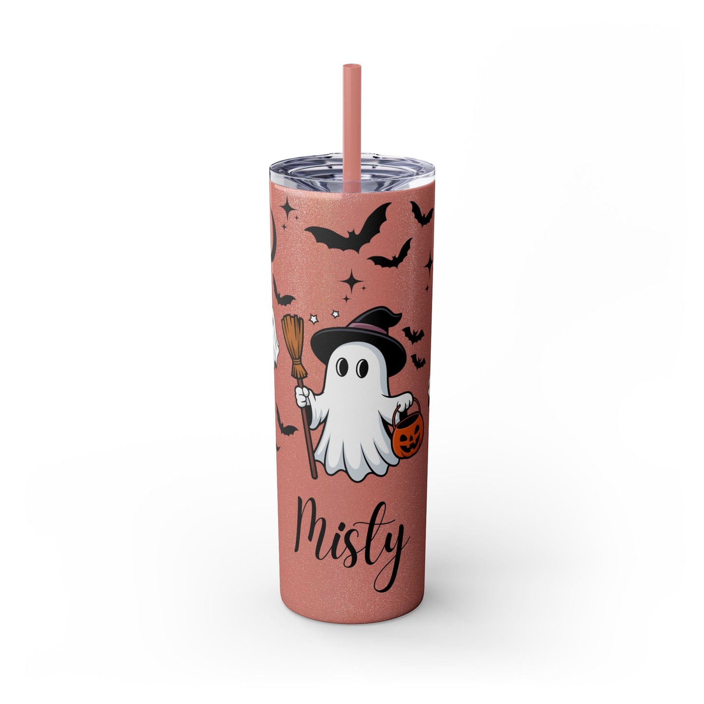 Personalized Ghost Tumbler, 20oz Halloween Skinny Tumbler with Straw, Cute Halloween Gift, Custom Drinkware for Fall Celebrations