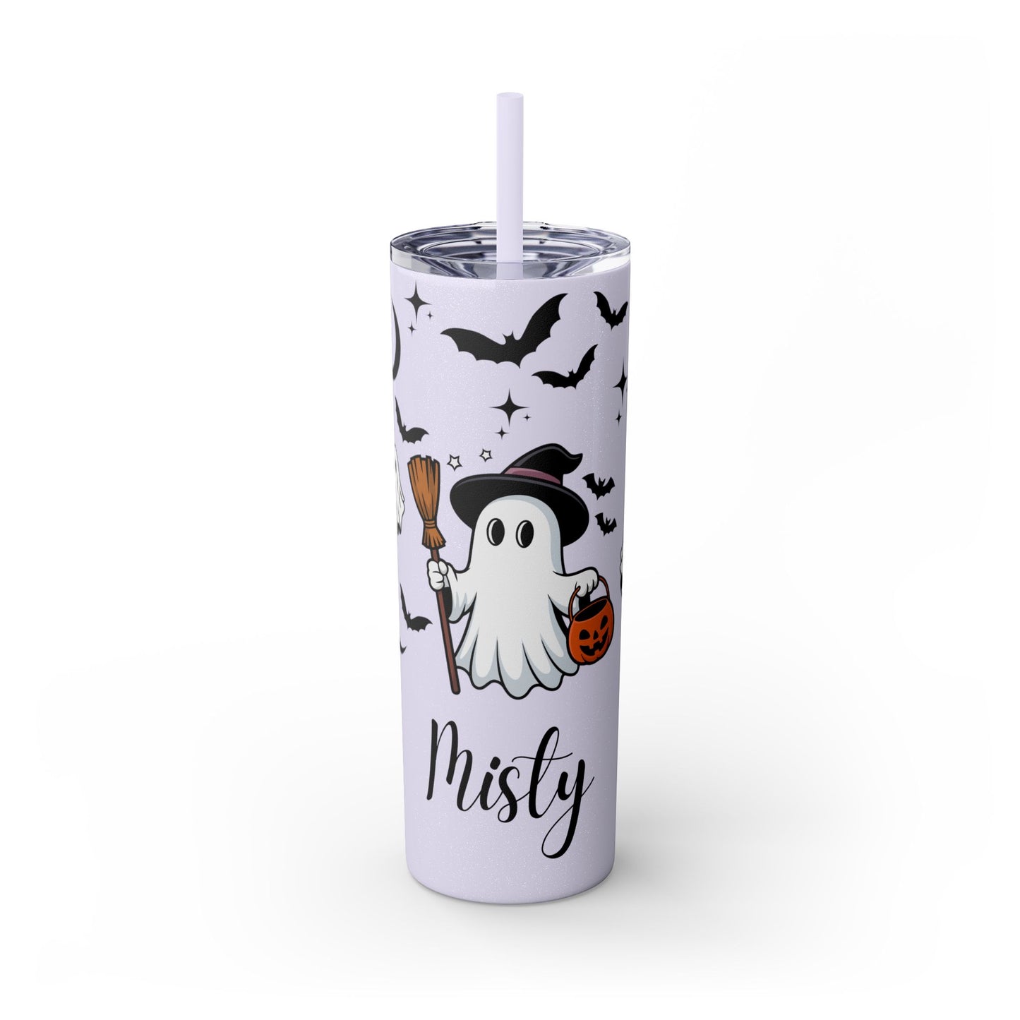 Personalized Ghost Tumbler, 20oz Halloween Skinny Tumbler with Straw, Cute Halloween Gift, Custom Drinkware for Fall Celebrations