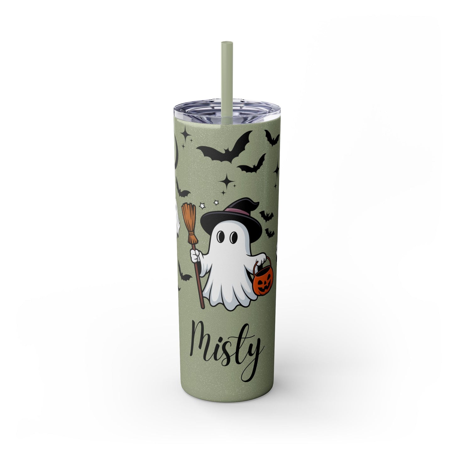 Personalized Ghost Tumbler, 20oz Halloween Skinny Tumbler with Straw, Cute Halloween Gift, Custom Drinkware for Fall Celebrations