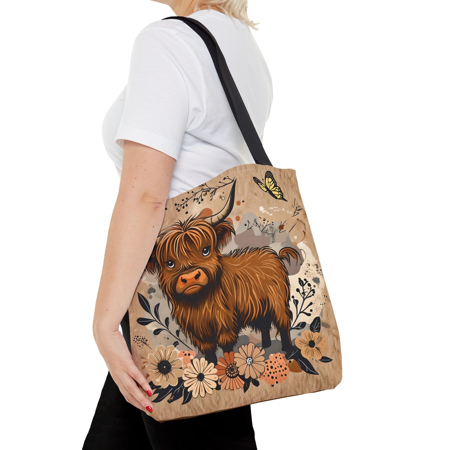 Highland Cow Tote Bag, Cute Cow Tote, Floral Print Bag, Eco-Friendly Tote, Gift for Animal Lovers