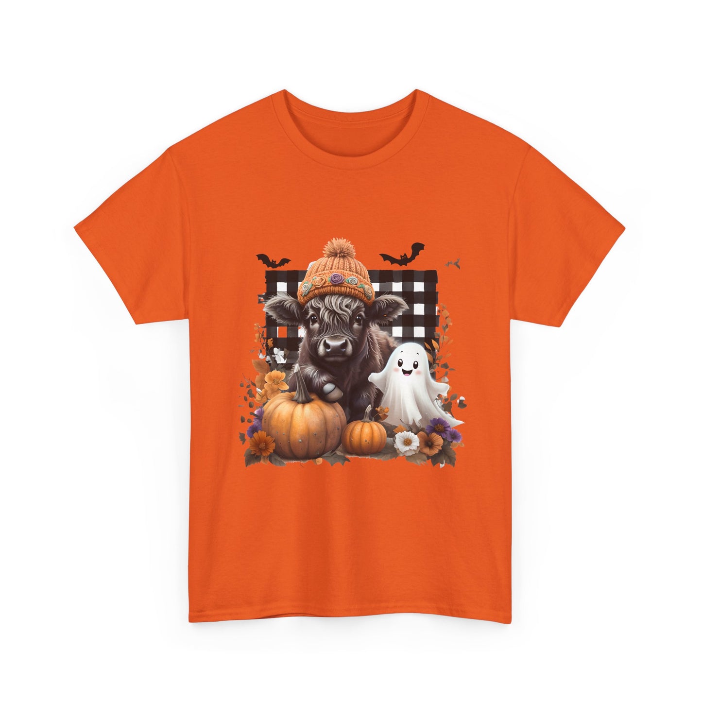 Halloween Cow and Ghost Tee, Fall Fashion, Pumpkin Shirt, Cozy Halloween Apparel, Gifts for Cow Lovers, Cute Tee