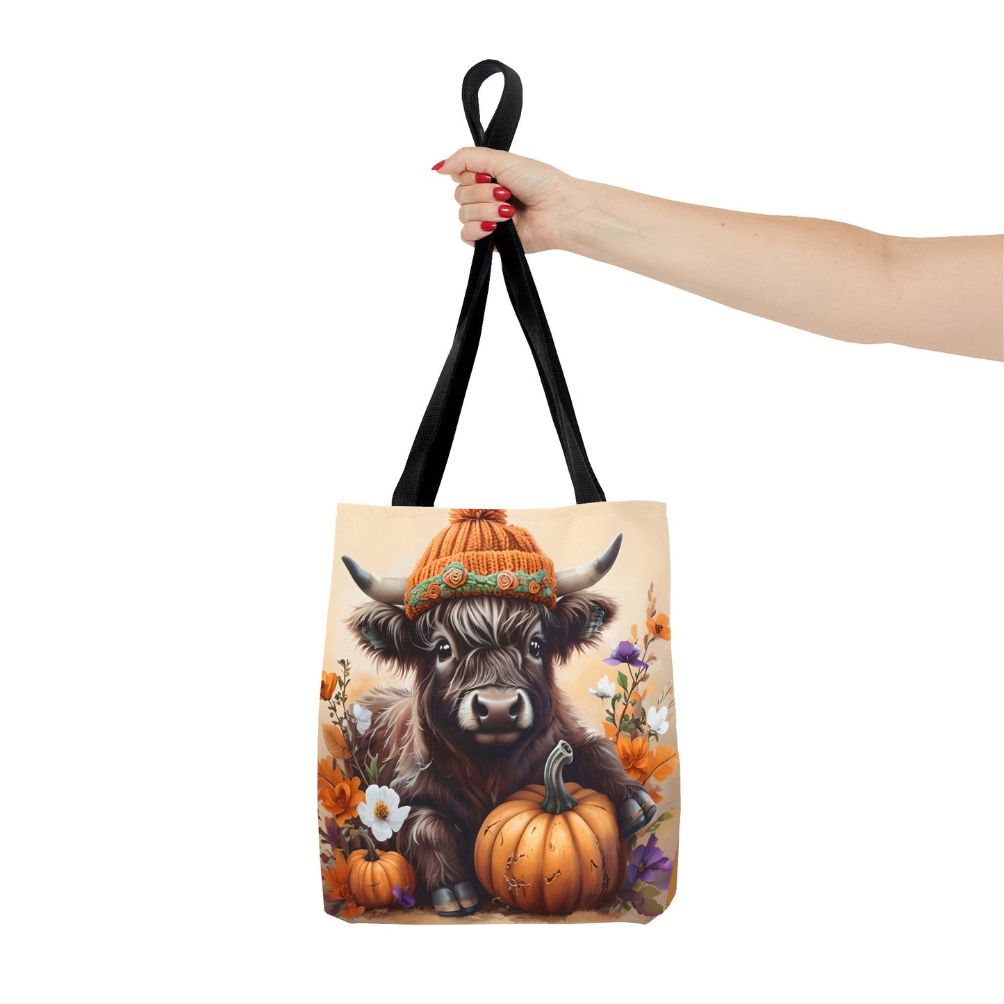 Autumn Cow Tote Bag, Fall Harvest Bag, Pumpkin Lover's Gift, Farmhouse Decor Accessories, Seasonal Shopping Tote, AOP Tote Bag