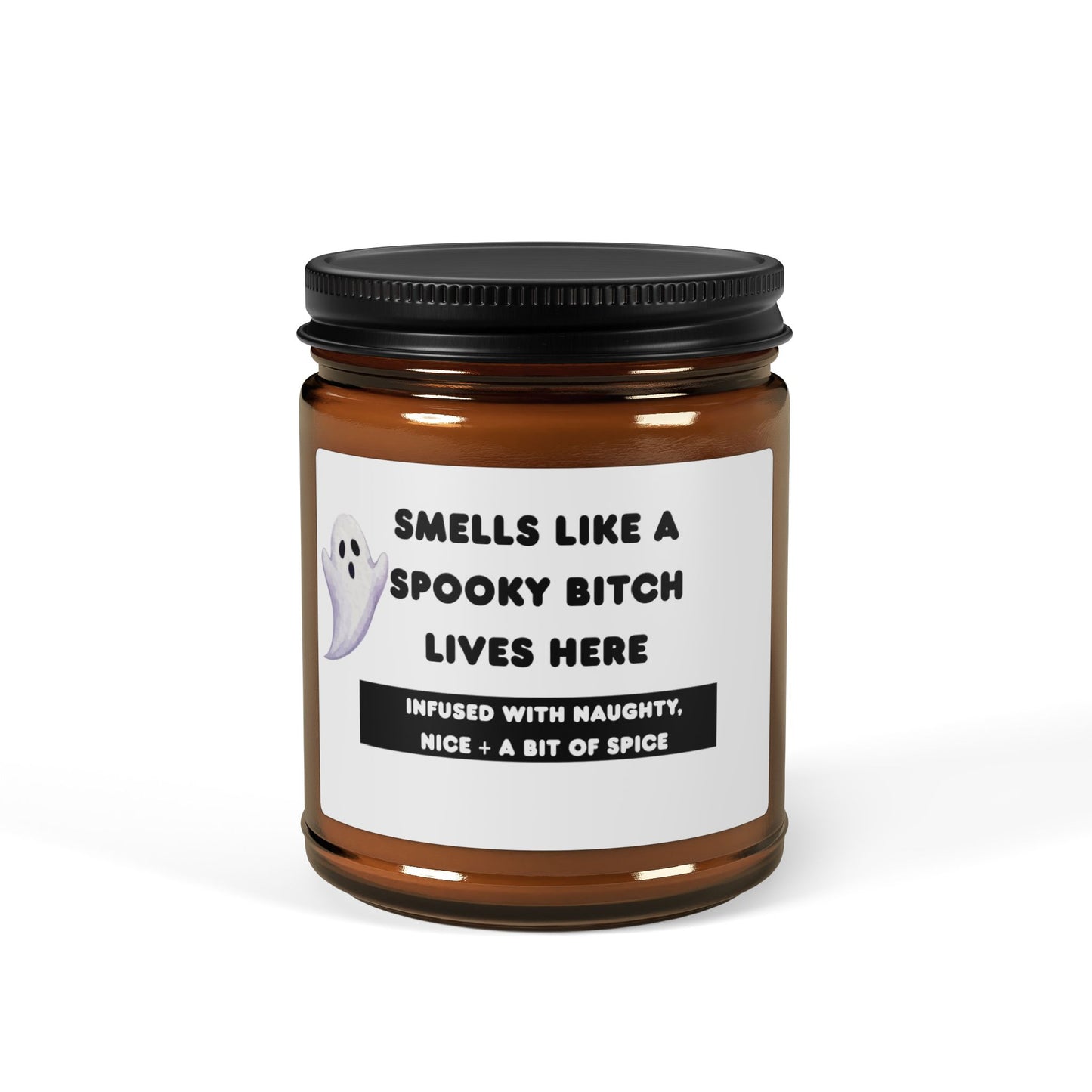 Spooky Scented Candle, Smells Like A Spoooky Bitch, Halloween Decor, Gift for Her, Amber Jar Candle, Home Fragrance, Cozy Vibe