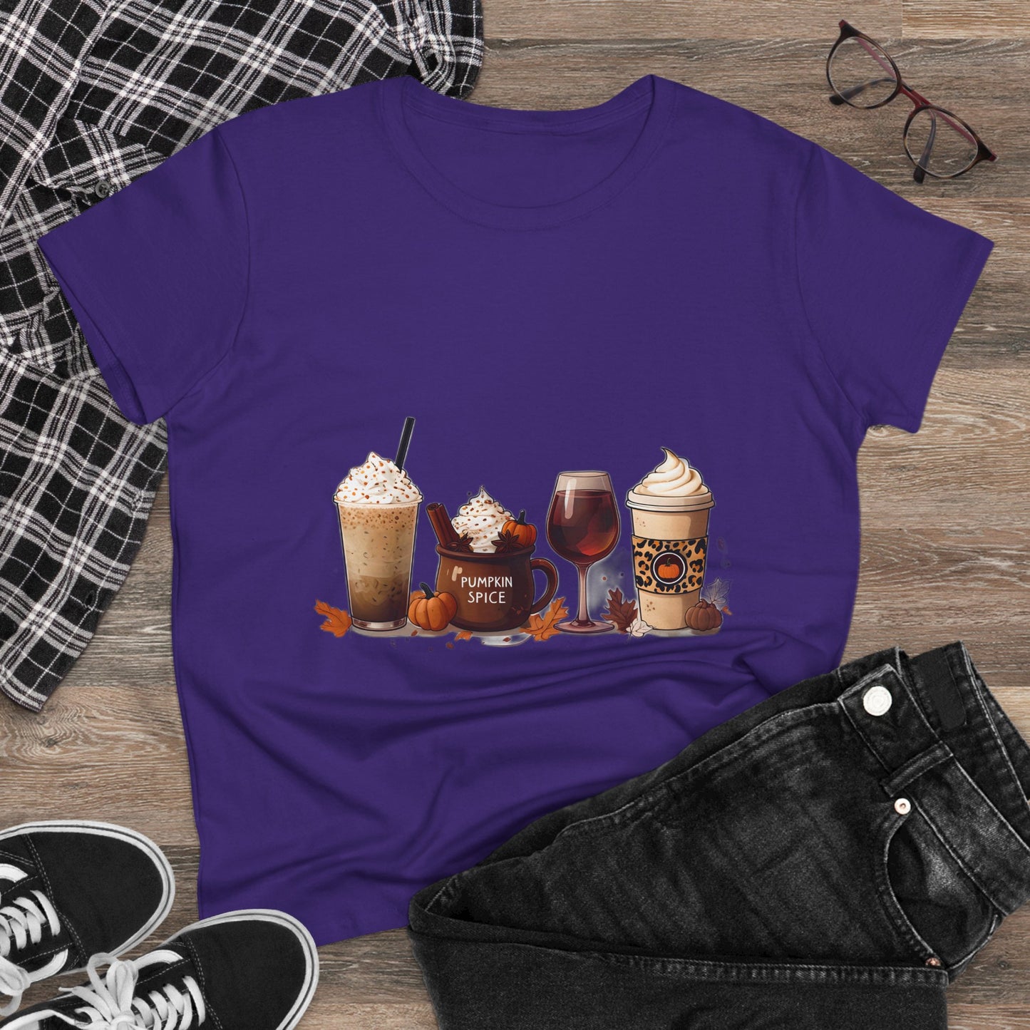 Autumnal Coffee-Themed Women's T-Shirt, Cozy Fall Tee, Pumpkin Spice Lovers Gift, Casual Everyday Wear, Thanksgiving Top