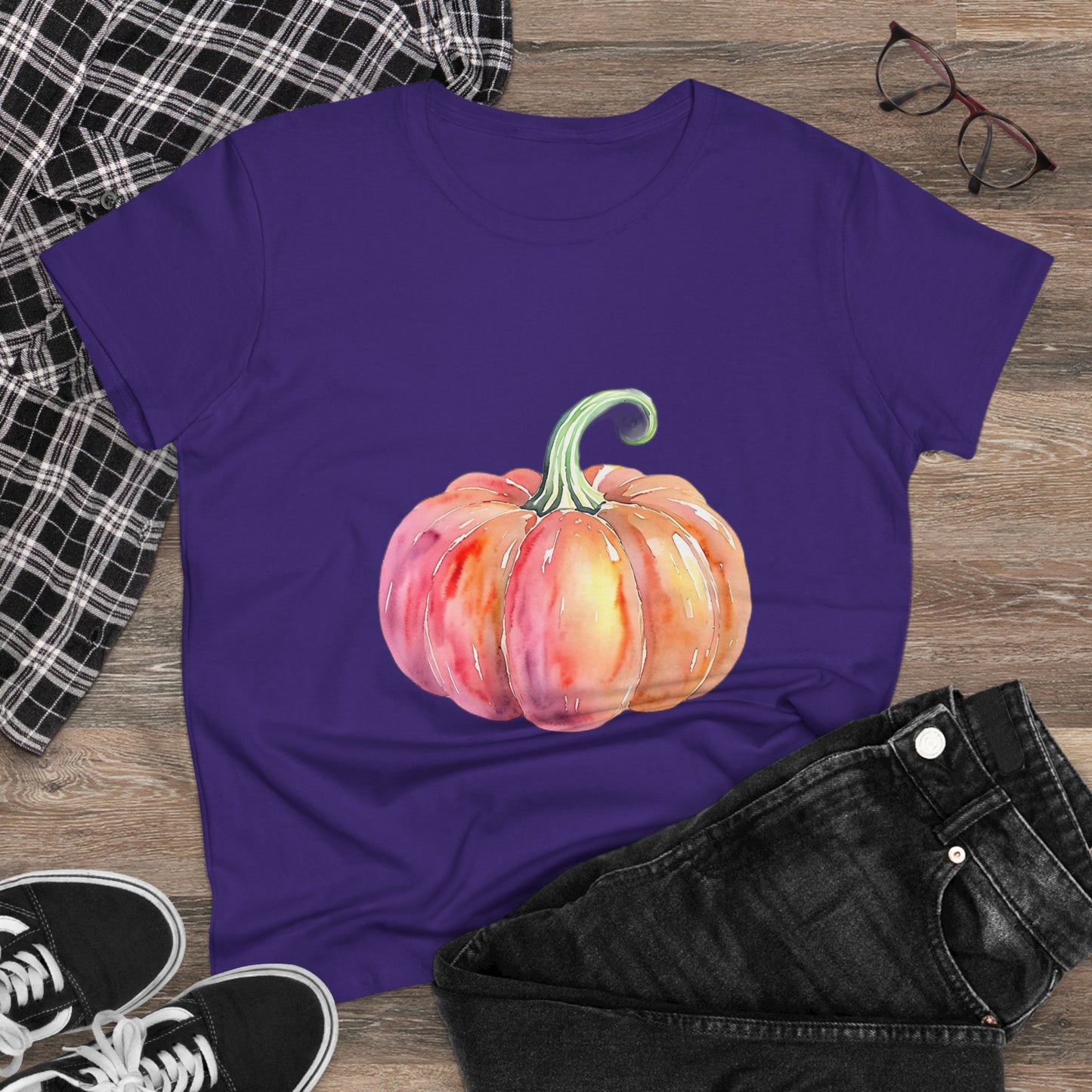 Watercolor Pumpkin Tee, Fall Shirt, Autumn Fashion, Harvest Top, Halloween Outfit, Thanksgiving Gift