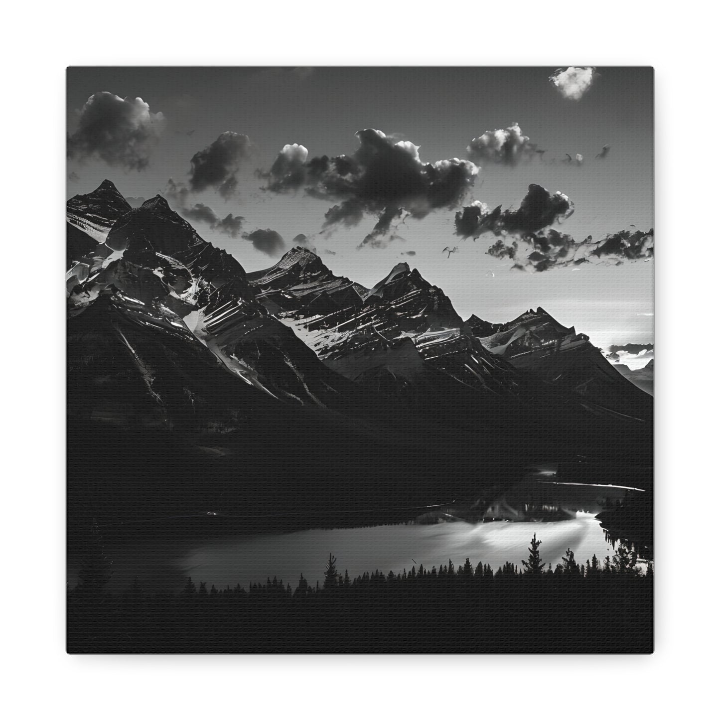 Canvas Print Black and White Mountains and Lake