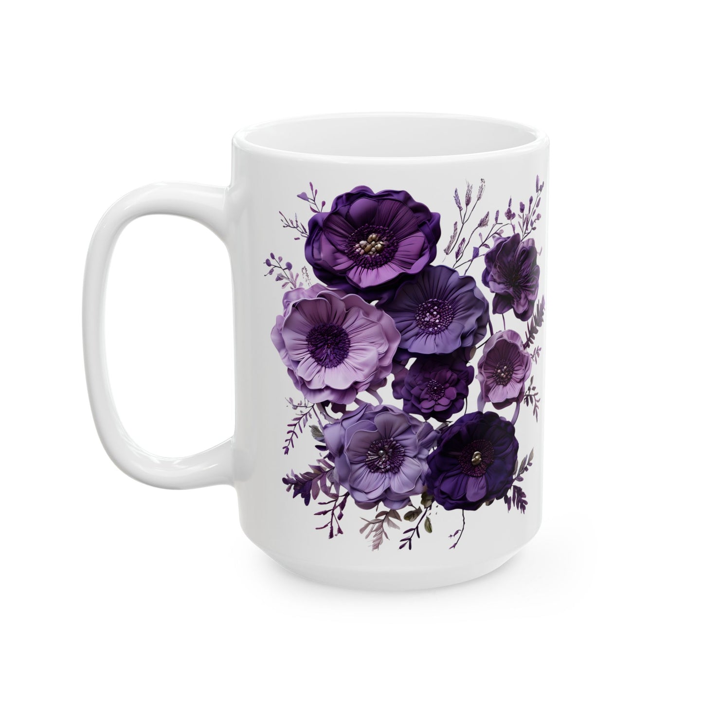 Floral Mug - Elegant 15oz Ceramic Mug, Perfect Gift for Nature Lovers