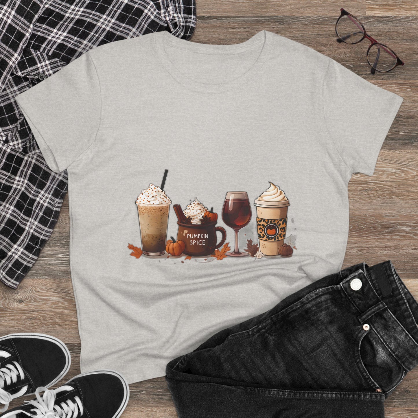 Autumnal Coffee-Themed Women's T-Shirt, Cozy Fall Tee, Pumpkin Spice Lovers Gift, Casual Everyday Wear, Thanksgiving Top