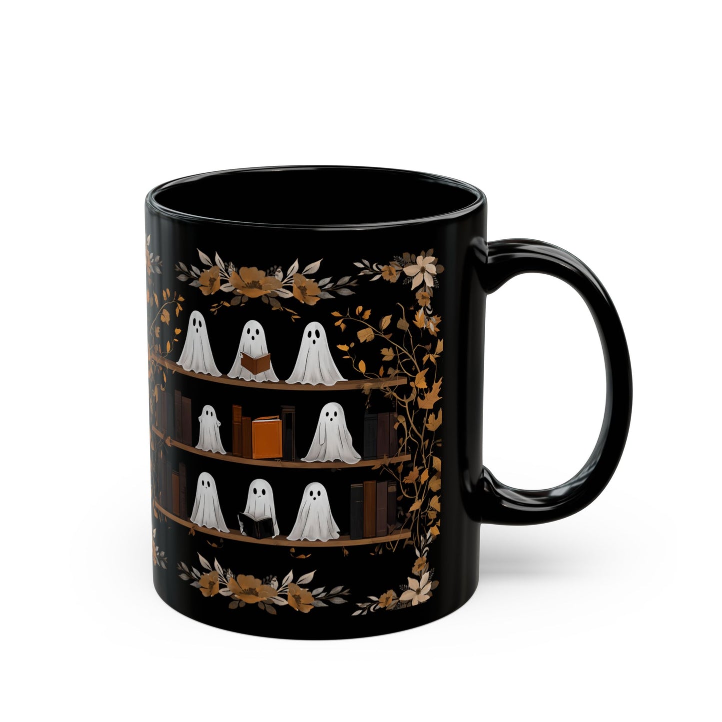 Cute Ghost Mug, Spooky Coffee Cup, Autumn Decor, Ghost Lovers Gift, 11oz 15oz Black Mug