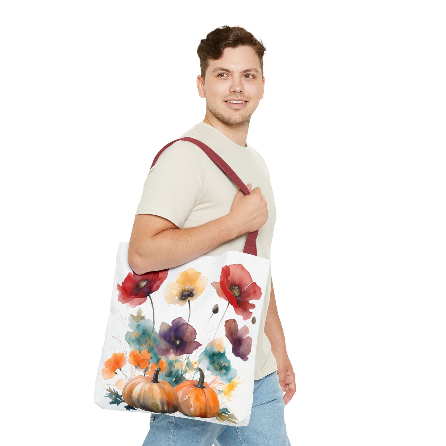 Autumn Floral Tote Bag, Fall Shopper, Flower Gift Bag, Eco-Friendly Carryall, Seasonal Market Tote - Perfect for Thanksgiving & Everyday Use