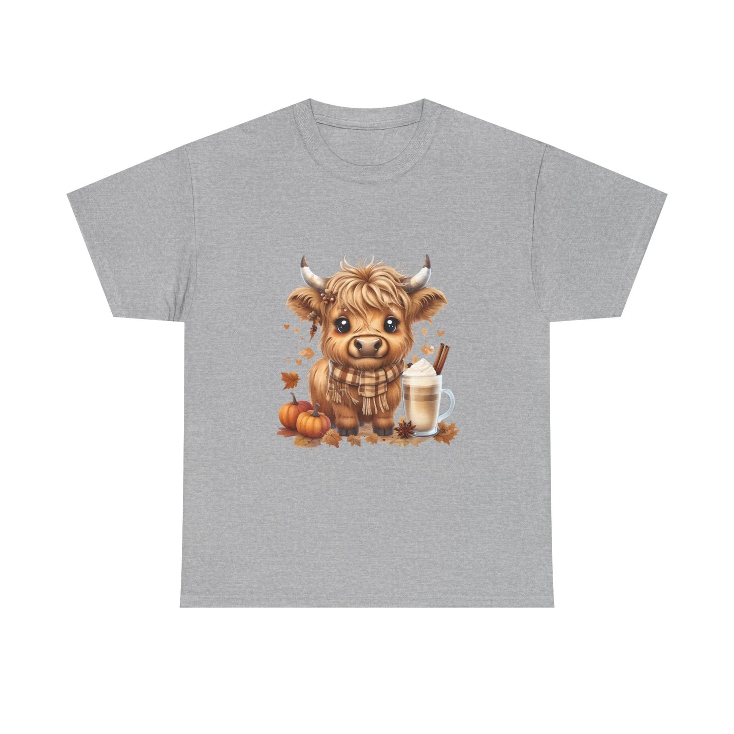 Cute Fall Harvest Cow Tee, Unisex Heavy Cotton T-Shirt, Autumn Shirt, Halloween Gift, Farm Animal Top, Cozy Seasonal Apparel