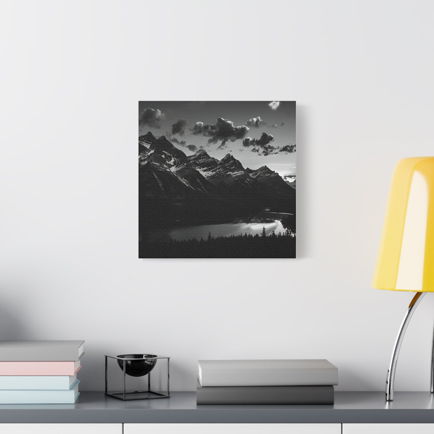 Canvas Print Black and White Mountains and Lake