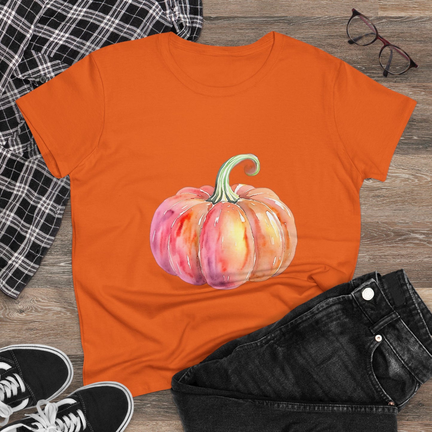 Watercolor Pumpkin Tee, Fall Shirt, Autumn Fashion, Harvest Top, Halloween Outfit, Thanksgiving Gift