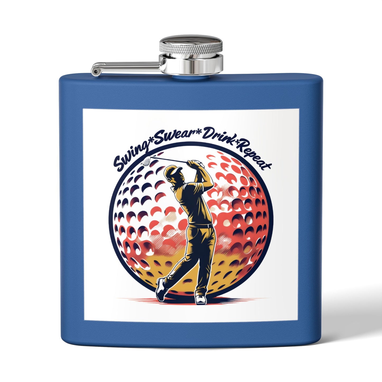 Flask - Swing, Swear, Drink, Repeat Golf Themed Stainless Steel Flask, 6oz