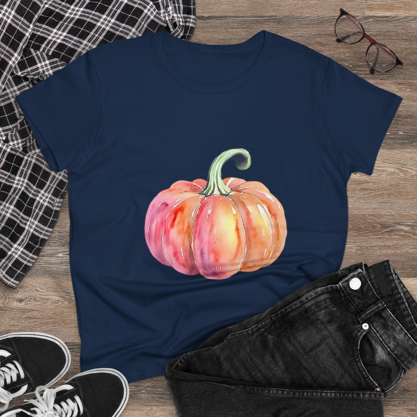 Watercolor Pumpkin Tee, Fall Shirt, Autumn Fashion, Harvest Top, Halloween Outfit, Thanksgiving Gift