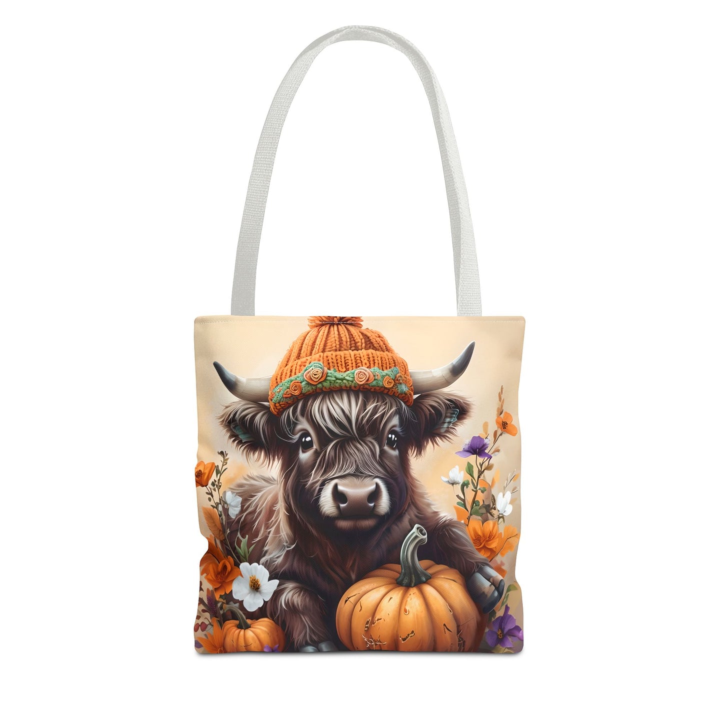Autumn Cow Tote Bag, Fall Harvest Bag, Pumpkin Lover's Gift, Farmhouse Decor Accessories, Seasonal Shopping Tote, AOP Tote Bag