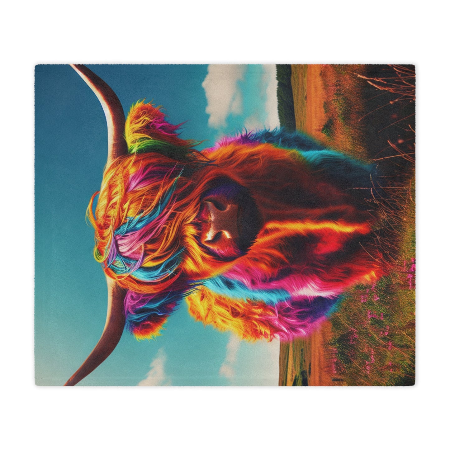 Colorful Highland Cow Minky Blanket - Soft Plush Cozy Throw, Unique Cow Lover Gift, Farmhouse Decor, Animal Print Bedding, Winter Gift Idea