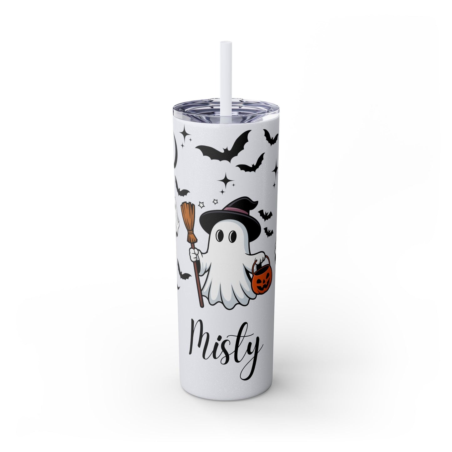 Personalized Ghost Tumbler, 20oz Halloween Skinny Tumbler with Straw, Cute Halloween Gift, Custom Drinkware for Fall Celebrations