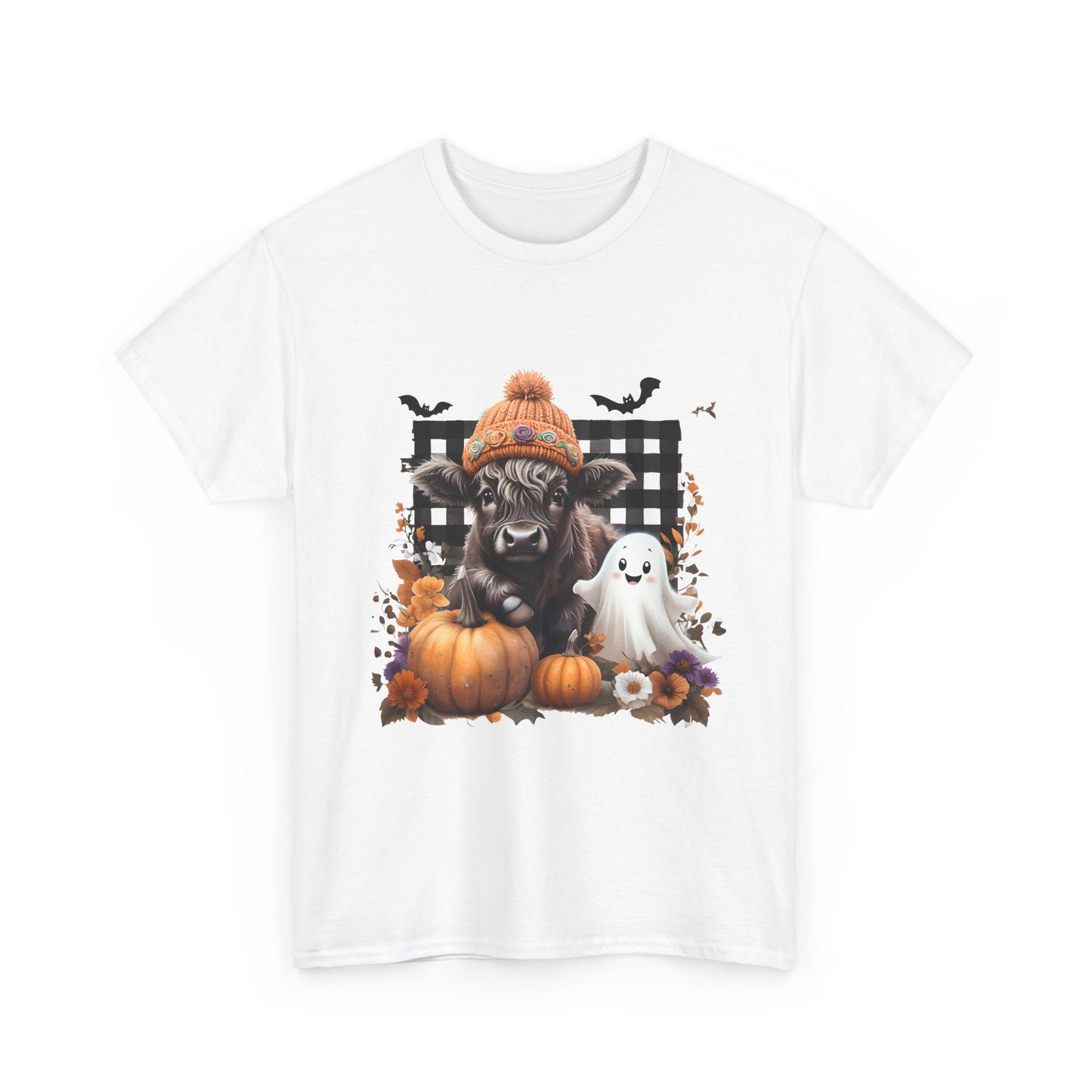 Halloween Cow and Ghost Tee, Fall Fashion, Pumpkin Shirt, Cozy Halloween Apparel, Gifts for Cow Lovers, Cute Tee