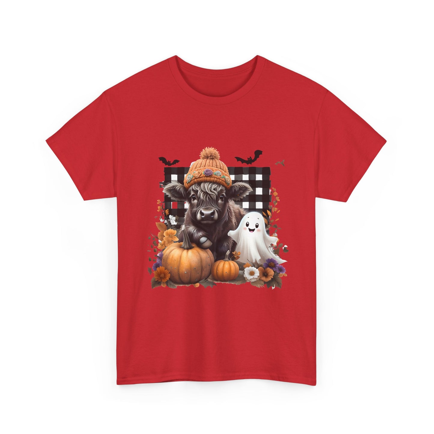 Halloween Cow and Ghost Tee, Fall Fashion, Pumpkin Shirt, Cozy Halloween Apparel, Gifts for Cow Lovers, Cute Tee