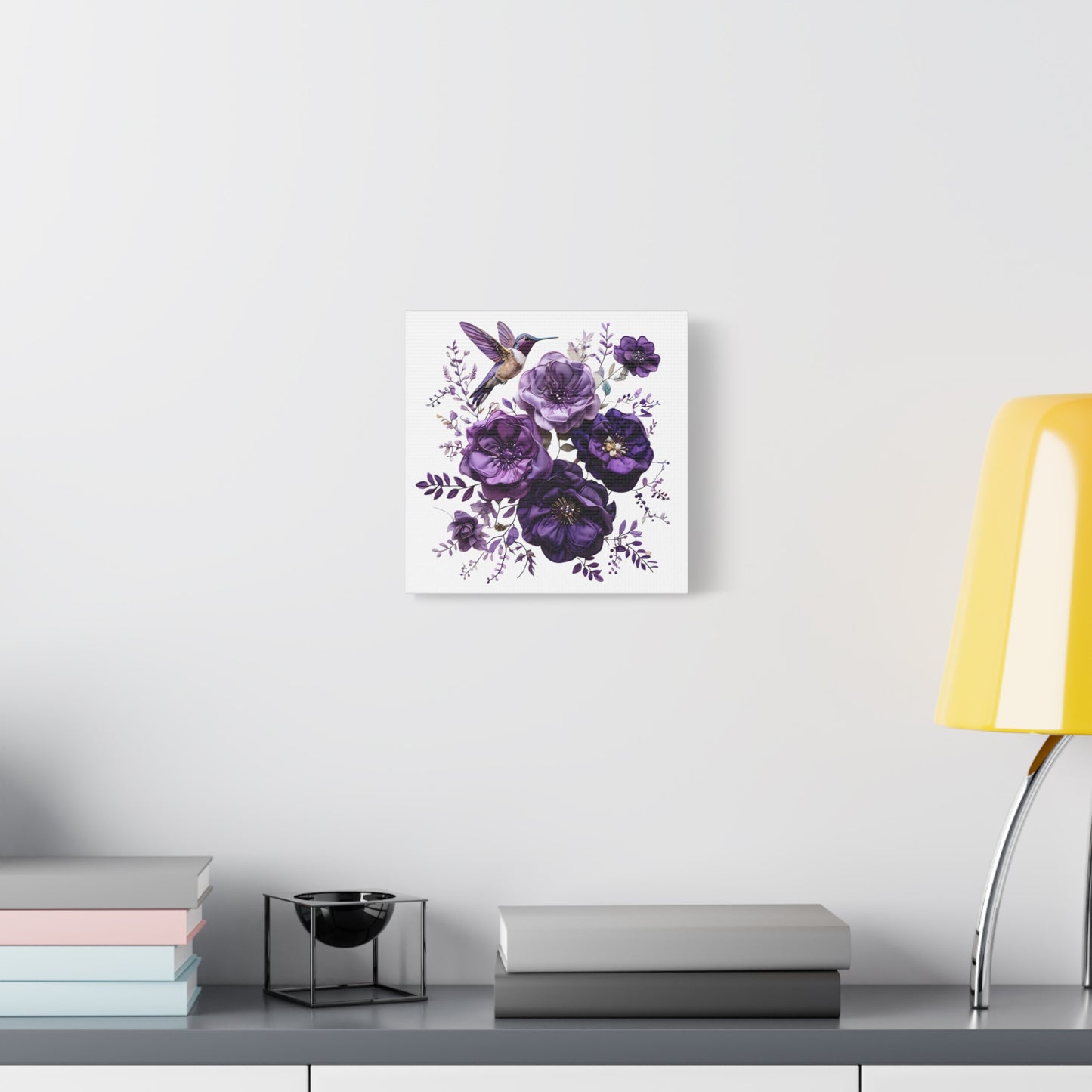 Canvas Wall Art - Purple Floral and Hummingbird