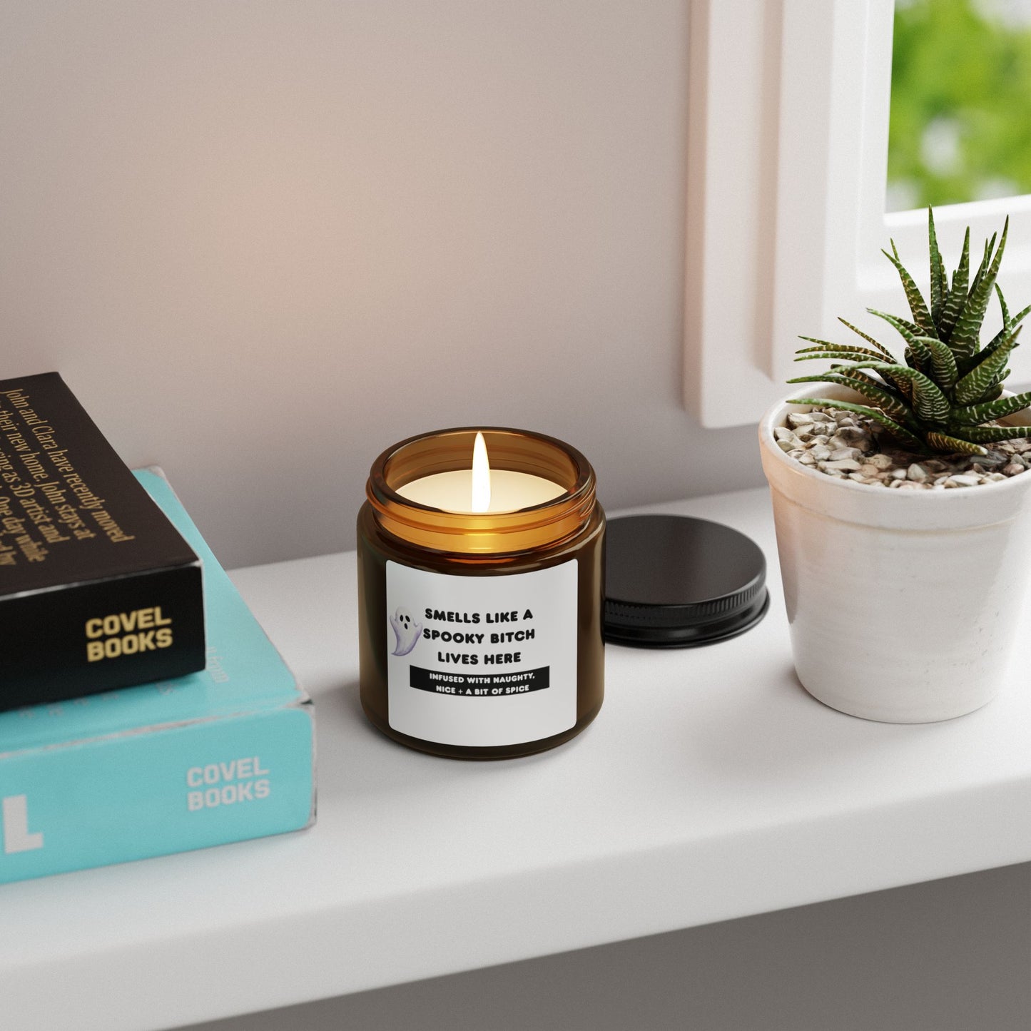 Spooky Scented Candle, Smells Like A Spoooky Bitch, Halloween Decor, Gift for Her, Amber Jar Candle, Home Fragrance, Cozy Vibe