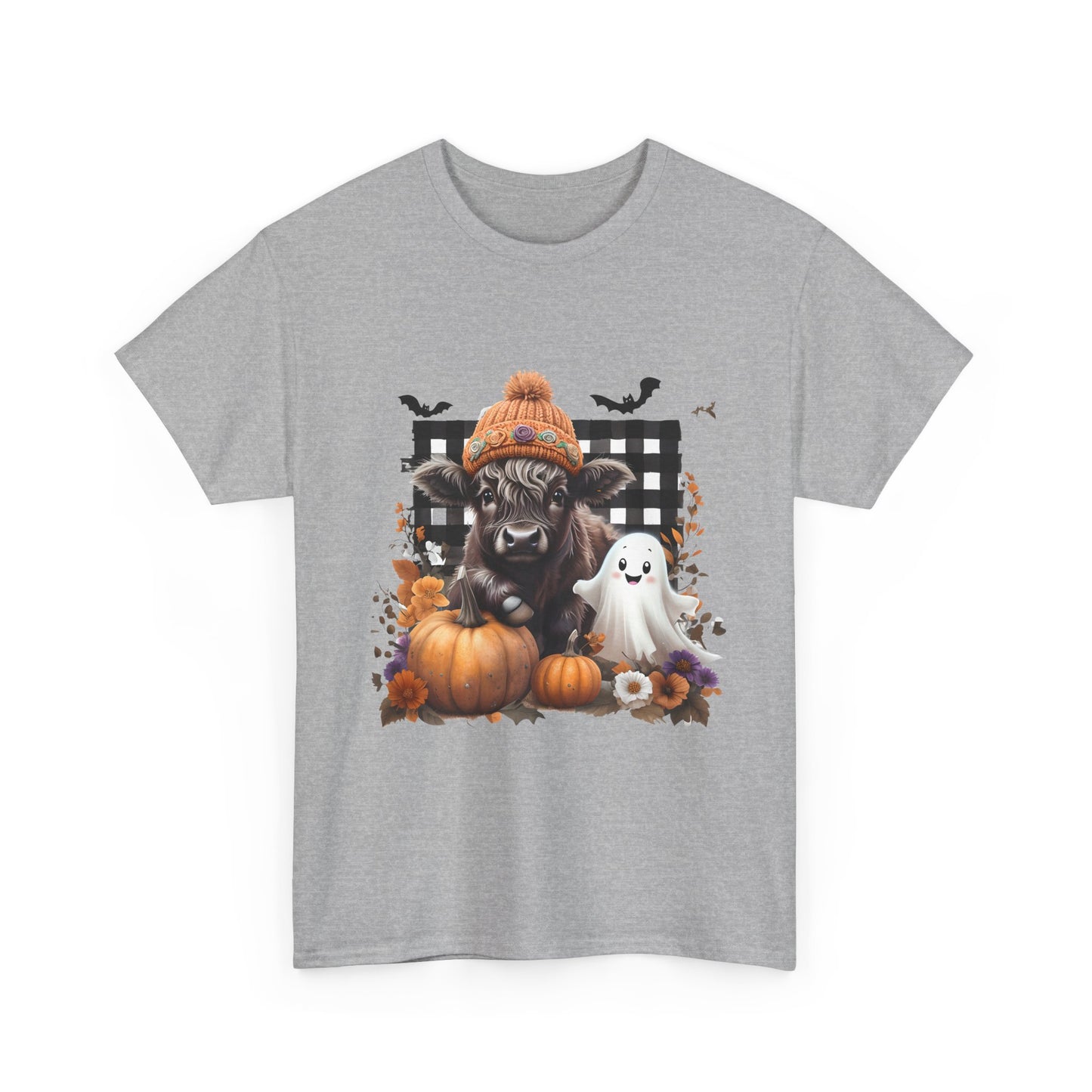 Halloween Cow and Ghost Tee, Fall Fashion, Pumpkin Shirt, Cozy Halloween Apparel, Gifts for Cow Lovers, Cute Tee