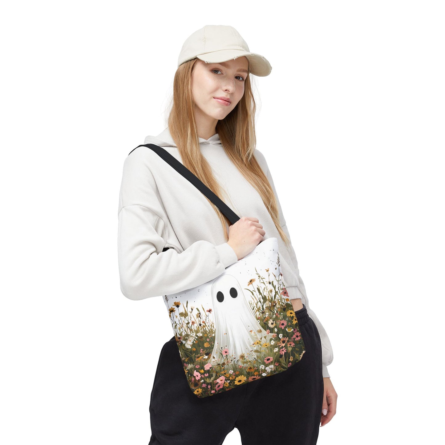 Ghostly Floral Tote Bag, Cute Tote, Halloween Bag, Eco-Friendly Tote, Everyday Use, Gift for Friends, Garden Lovers
