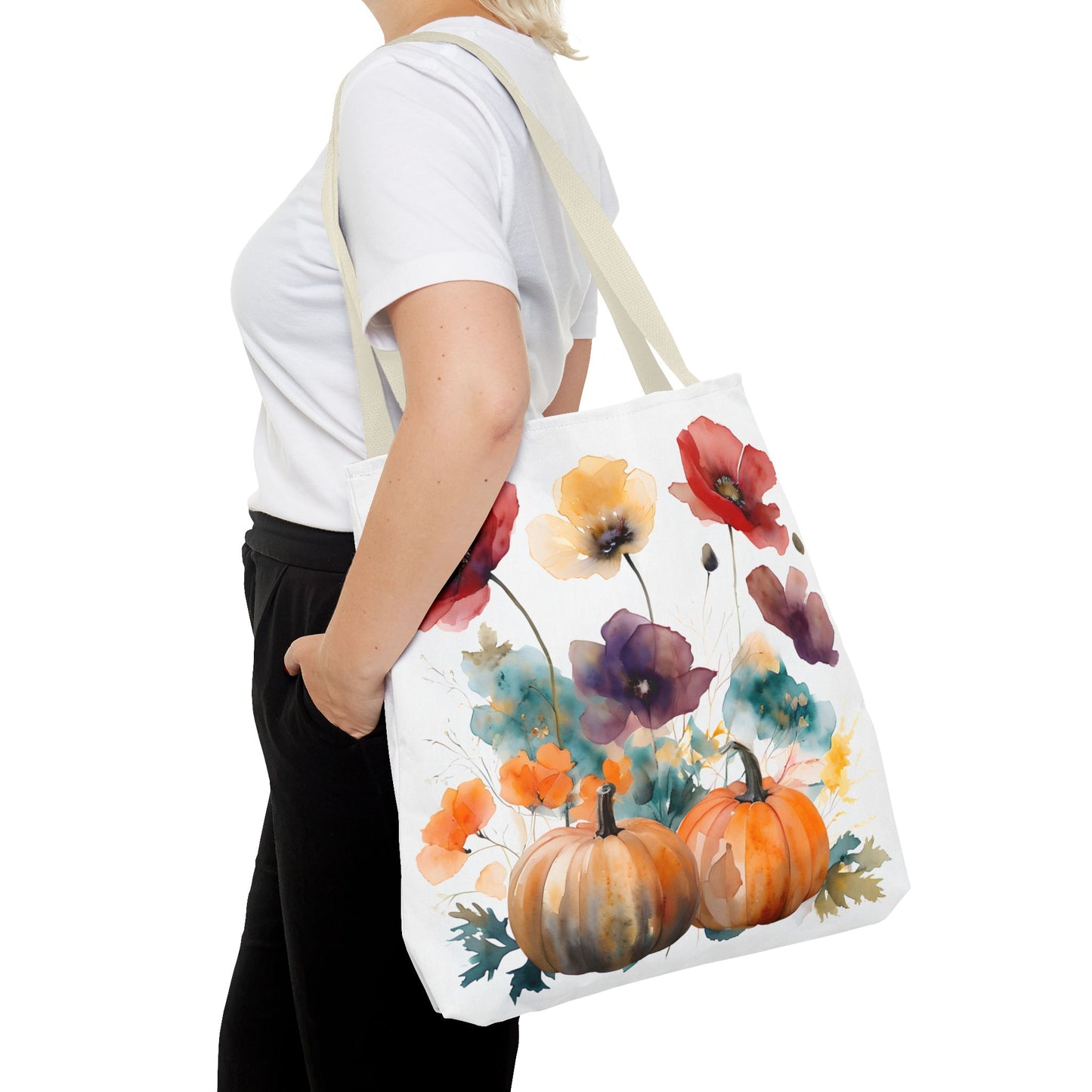 Autumn Floral Tote Bag, Fall Shopper, Flower Gift Bag, Eco-Friendly Carryall, Seasonal Market Tote - Perfect for Thanksgiving & Everyday Use