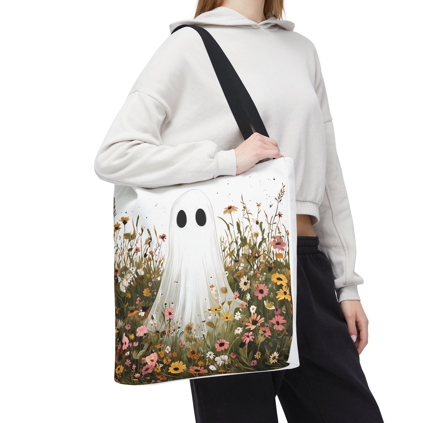 Ghostly Floral Tote Bag, Cute Tote, Halloween Bag, Eco-Friendly Tote, Everyday Use, Gift for Friends, Garden Lovers