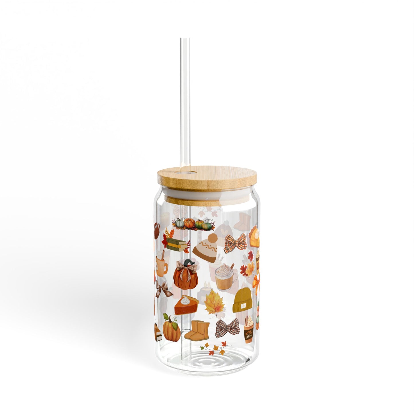 Autumn-Themed Sipper Glass | 16oz Eco-Friendly Drinkware, Fall Decor, Seasonal Beverage Container, Thanksgiving Gift, Cute Cup