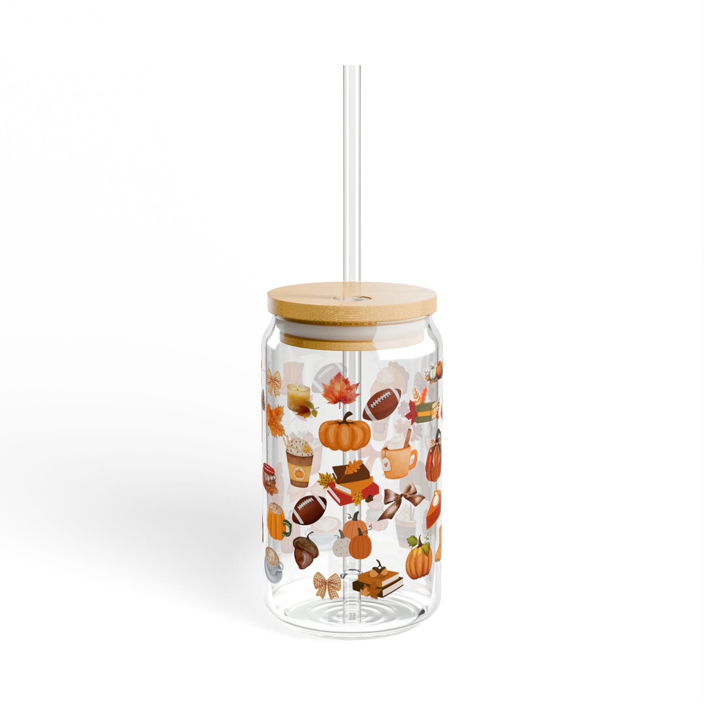 Autumn-Themed Sipper Glass | 16oz Eco-Friendly Drinkware, Fall Decor, Seasonal Beverage Container, Thanksgiving Gift, Cute Cup