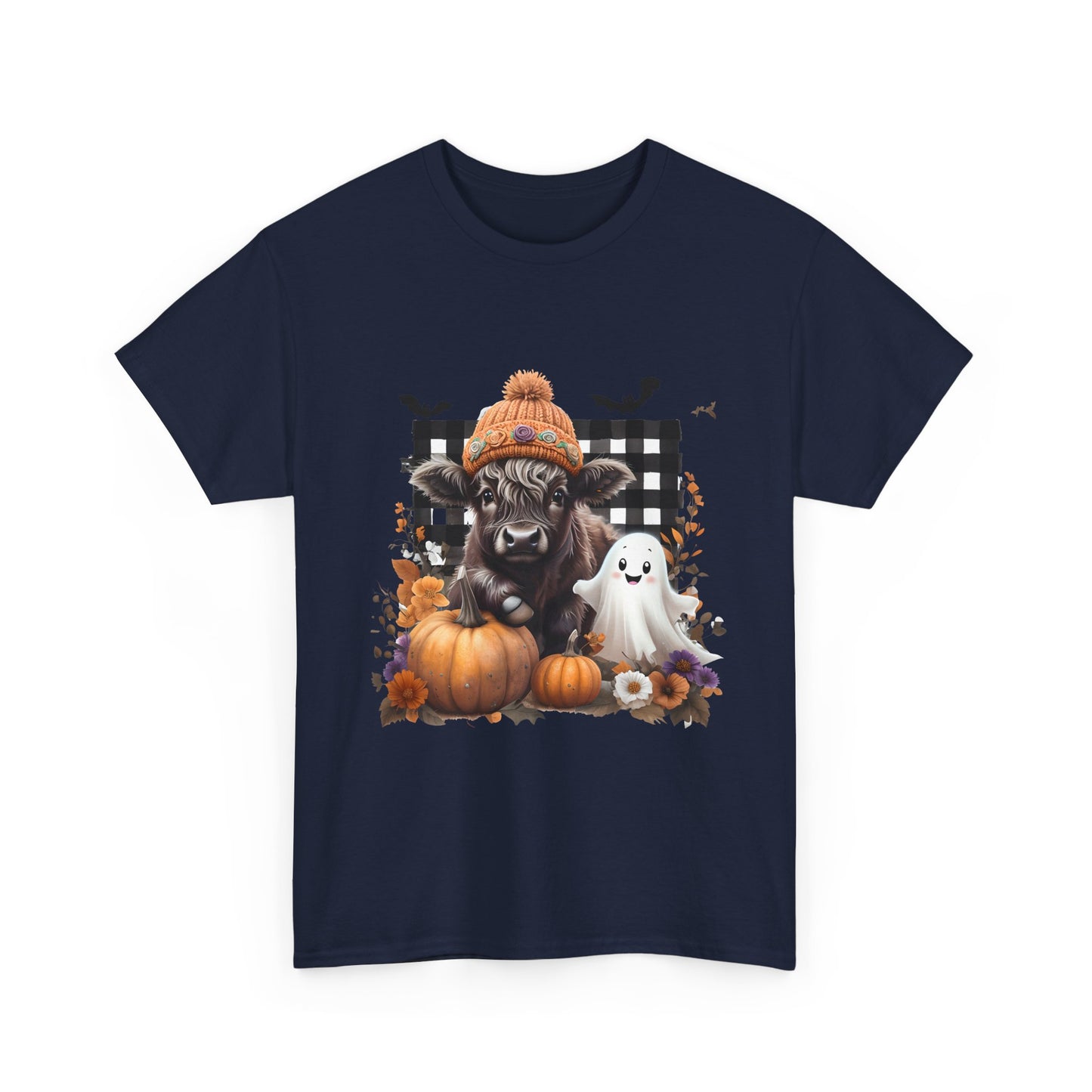 Halloween Cow and Ghost Tee, Fall Fashion, Pumpkin Shirt, Cozy Halloween Apparel, Gifts for Cow Lovers, Cute Tee
