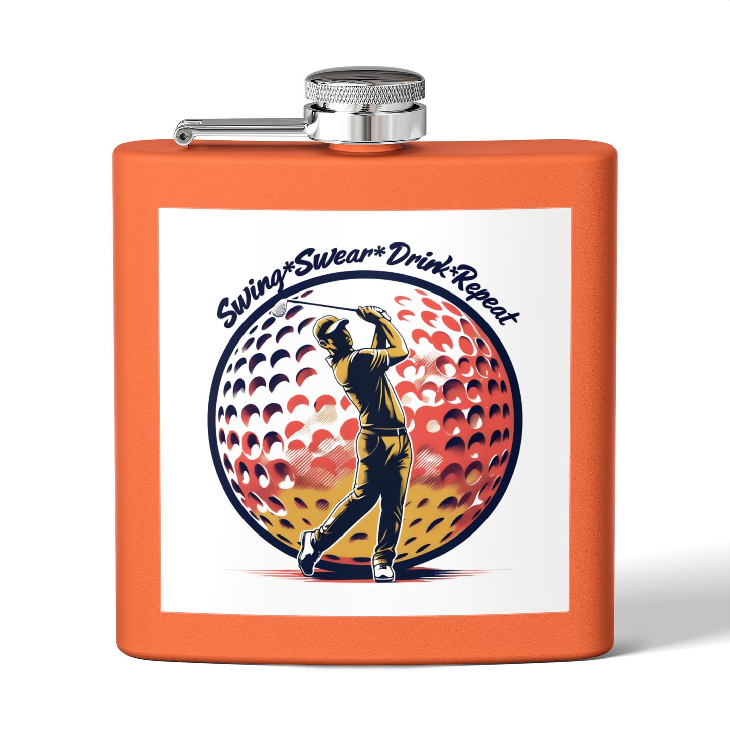 Flask - Swing, Swear, Drink, Repeat Golf Themed Stainless Steel Flask, 6oz