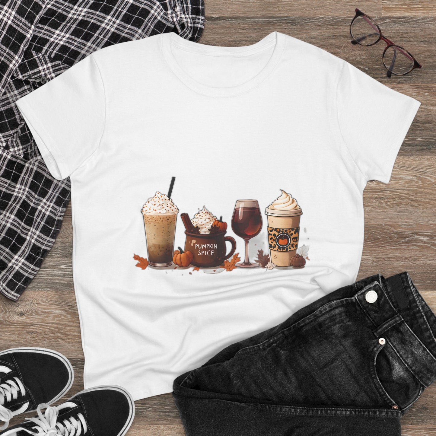 Autumnal Coffee-Themed Women's T-Shirt, Cozy Fall Tee, Pumpkin Spice Lovers Gift, Casual Everyday Wear, Thanksgiving Top