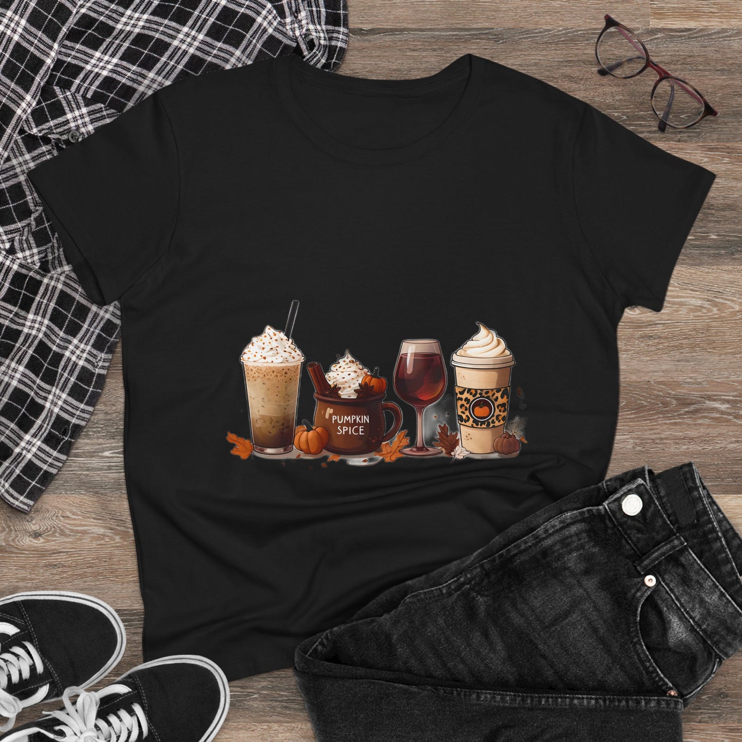 Autumnal Coffee-Themed Women's T-Shirt, Cozy Fall Tee, Pumpkin Spice Lovers Gift, Casual Everyday Wear, Thanksgiving Top
