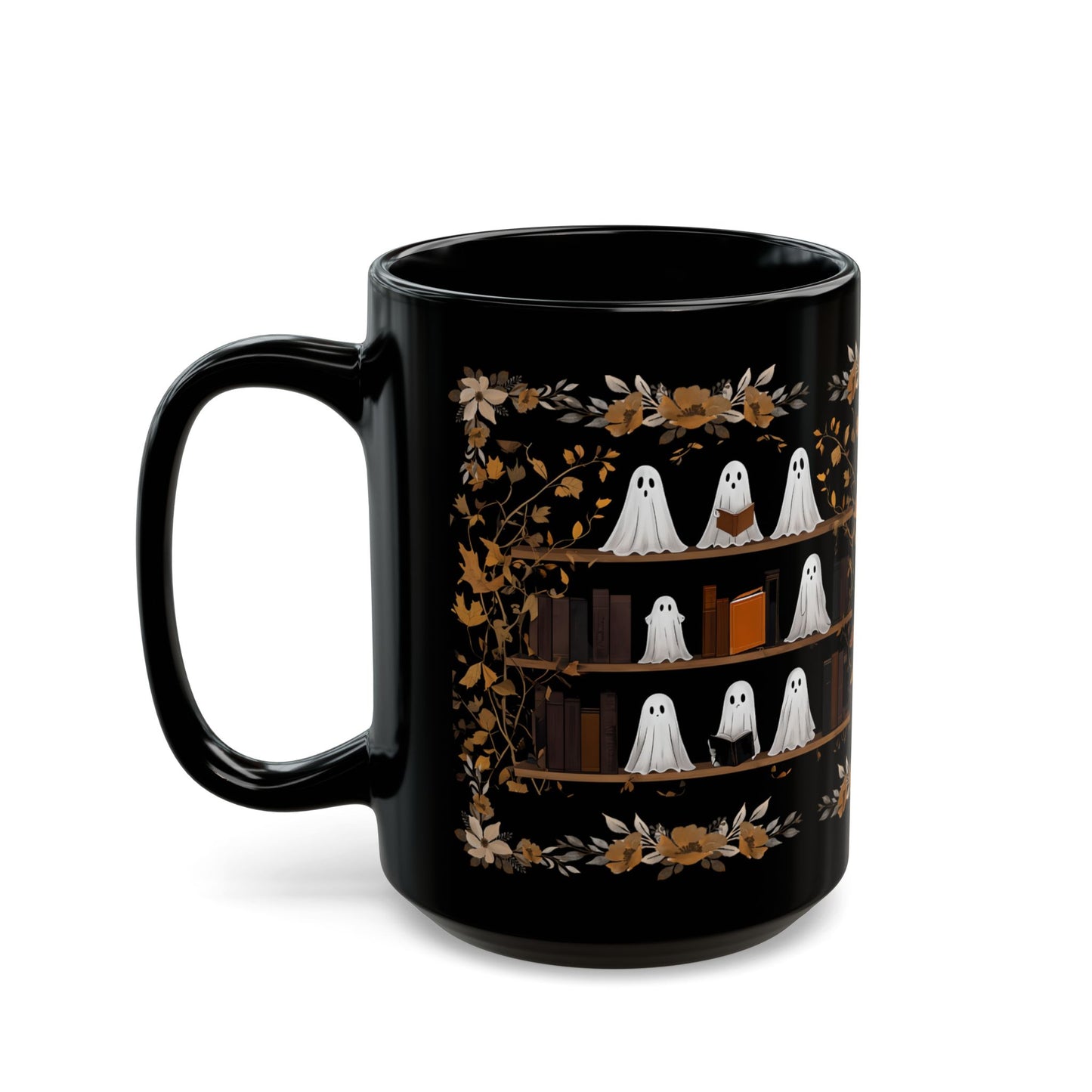 Cute Ghost Mug, Spooky Coffee Cup, Autumn Decor, Ghost Lovers Gift, 11oz 15oz Black Mug