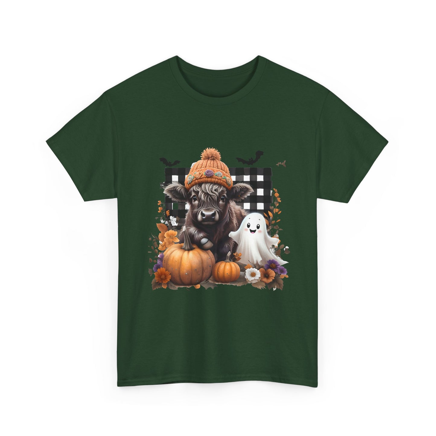 Halloween Cow and Ghost Tee, Fall Fashion, Pumpkin Shirt, Cozy Halloween Apparel, Gifts for Cow Lovers, Cute Tee