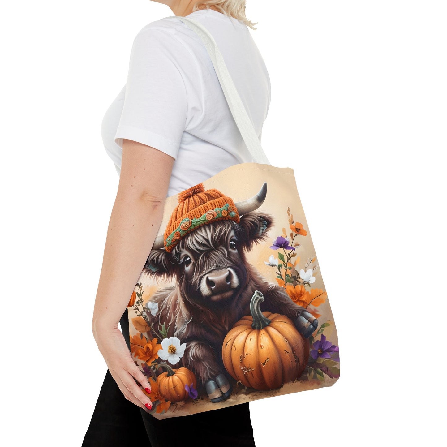 Autumn Cow Tote Bag, Fall Harvest Bag, Pumpkin Lover's Gift, Farmhouse Decor Accessories, Seasonal Shopping Tote, AOP Tote Bag