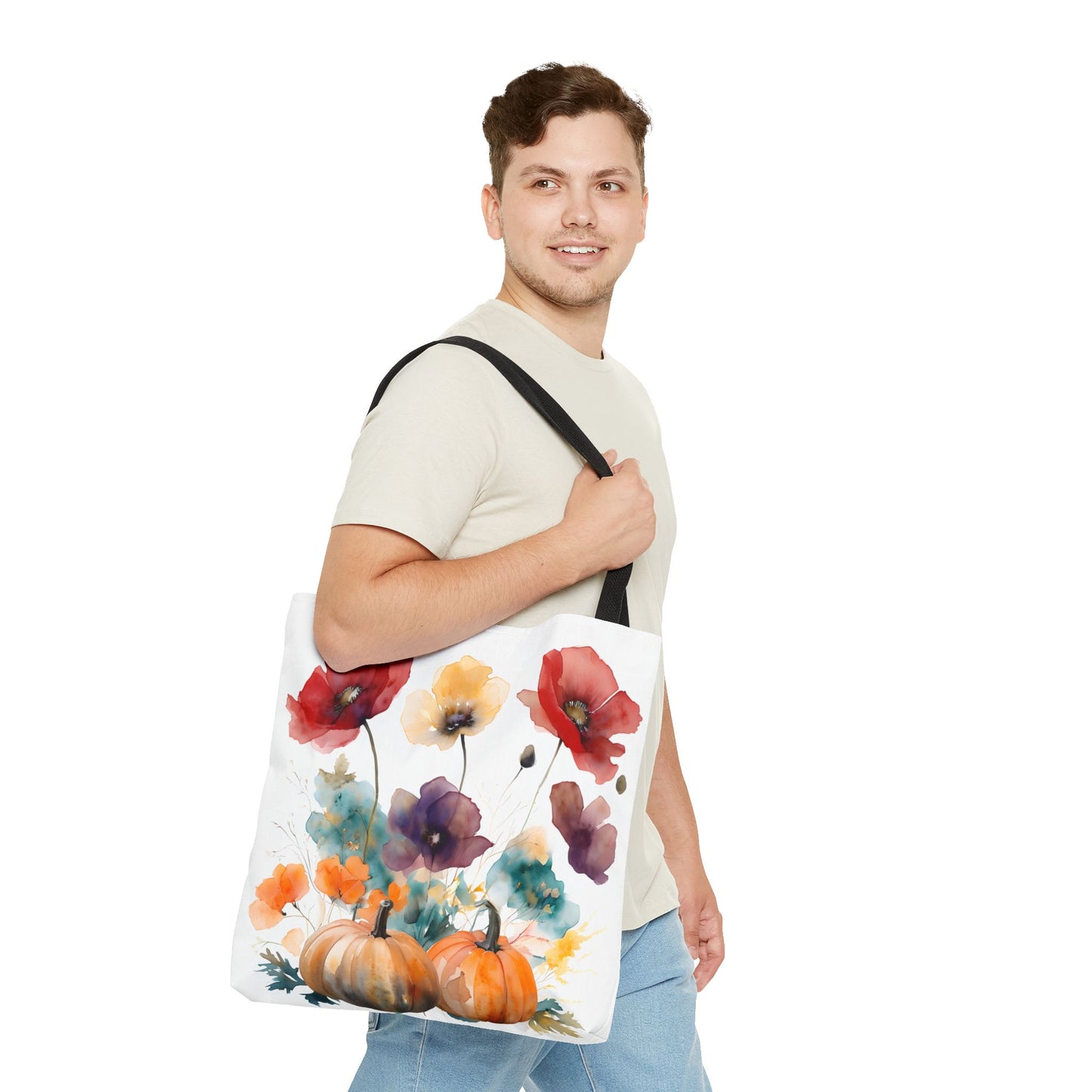 Autumn Floral Tote Bag, Fall Shopper, Flower Gift Bag, Eco-Friendly Carryall, Seasonal Market Tote - Perfect for Thanksgiving & Everyday Use