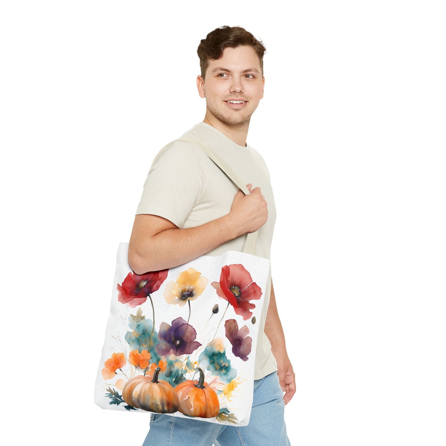 Autumn Floral Tote Bag, Fall Shopper, Flower Gift Bag, Eco-Friendly Carryall, Seasonal Market Tote - Perfect for Thanksgiving & Everyday Use