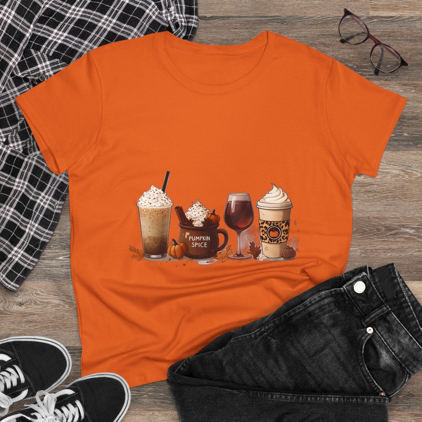 Autumnal Coffee-Themed Women's T-Shirt, Cozy Fall Tee, Pumpkin Spice Lovers Gift, Casual Everyday Wear, Thanksgiving Top