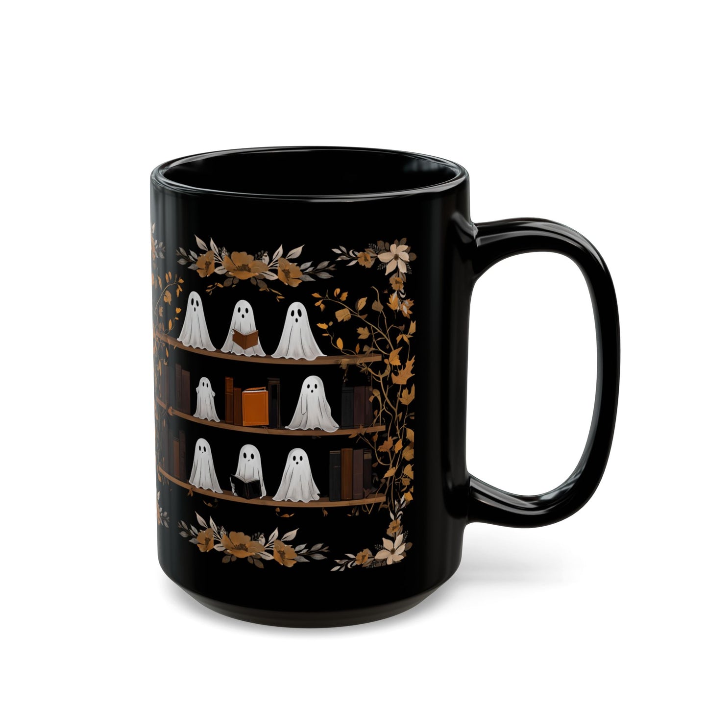 Cute Ghost Mug, Spooky Coffee Cup, Autumn Decor, Ghost Lovers Gift, 11oz 15oz Black Mug