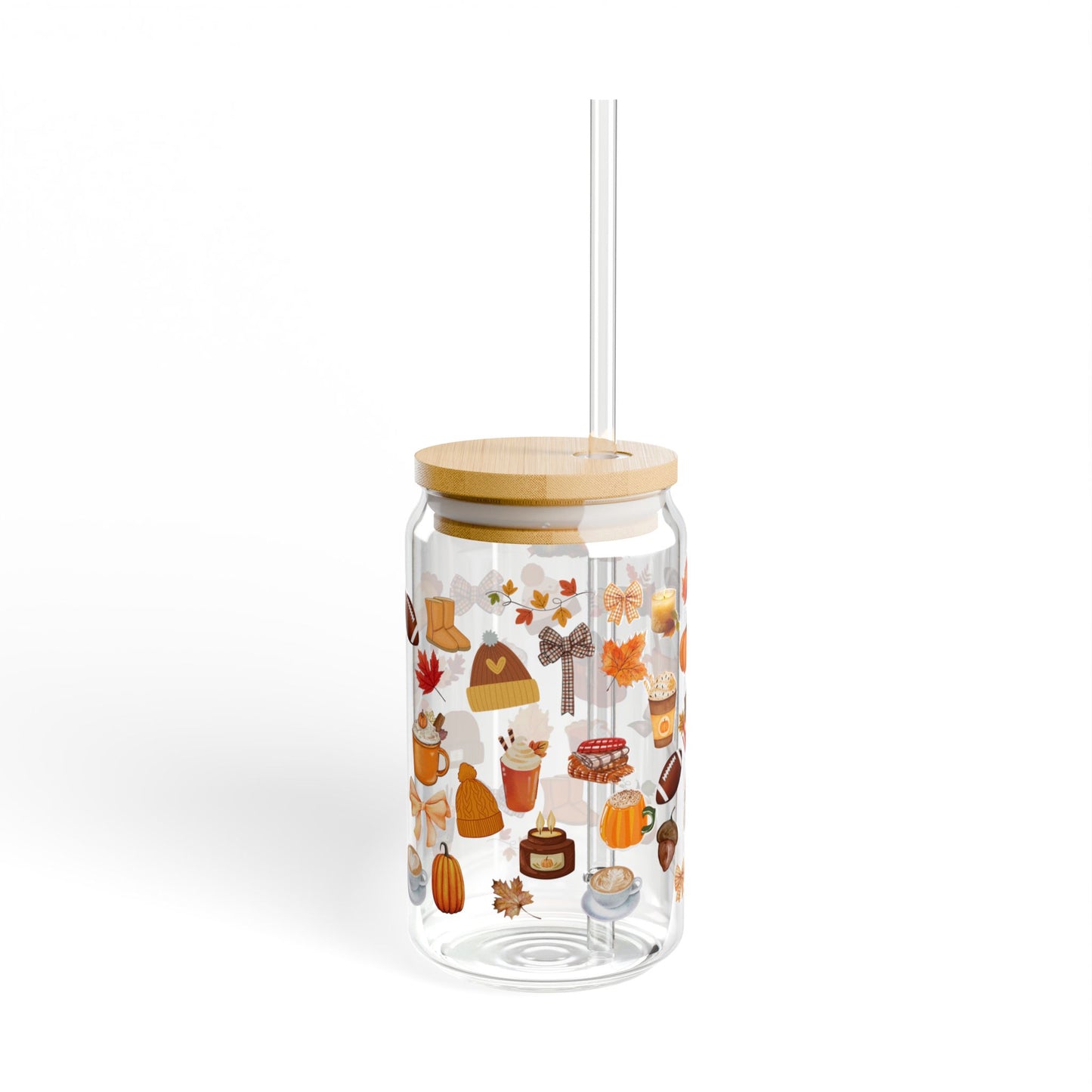 Autumn-Themed Sipper Glass | 16oz Eco-Friendly Drinkware, Fall Decor, Seasonal Beverage Container, Thanksgiving Gift, Cute Cup