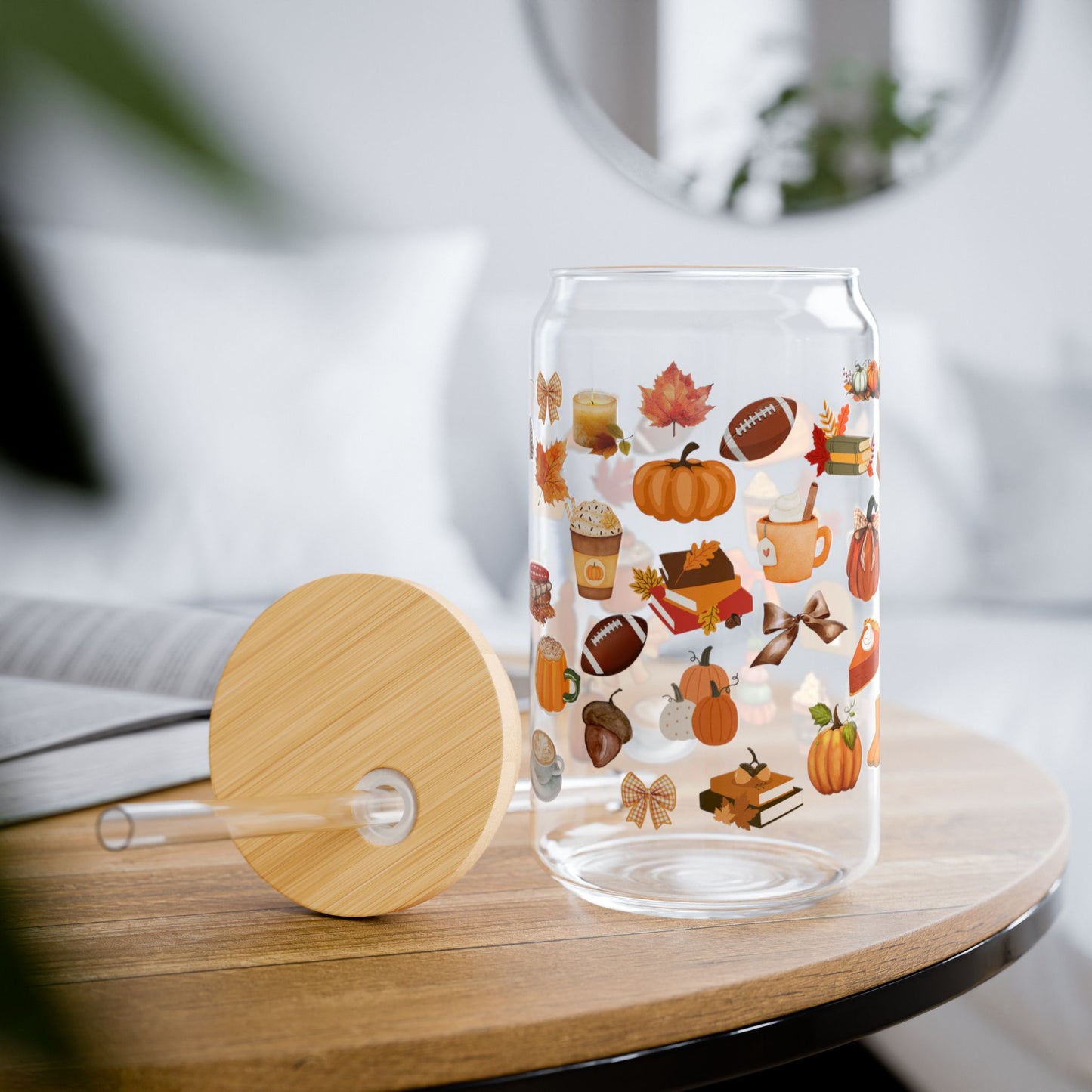 Autumn-Themed Sipper Glass | 16oz Eco-Friendly Drinkware, Fall Decor, Seasonal Beverage Container, Thanksgiving Gift, Cute Cup